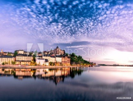 Picture of Scenic Stockholm City Old Town Sunset Skyline Panoramic montage from 12 images